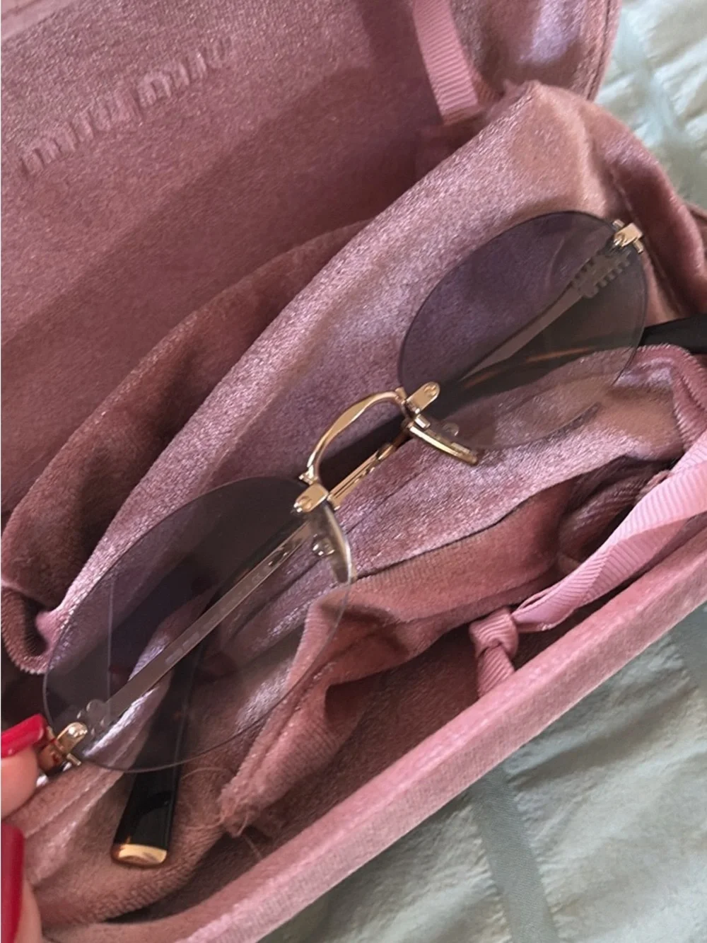 Miu Miu Rose Pink Velvet Sunglasses Case with Gold-Tone Accent